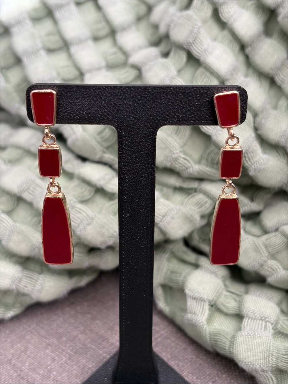 Red Enamel Rose Gold-Tone Geometric Drop Earrings